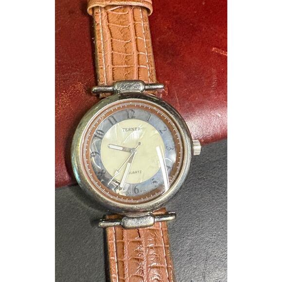 Unisex 40mm Bijoux Terner Watch, Silver Tone with MOP Face, Light Brown Band - Picture 1 of 4
